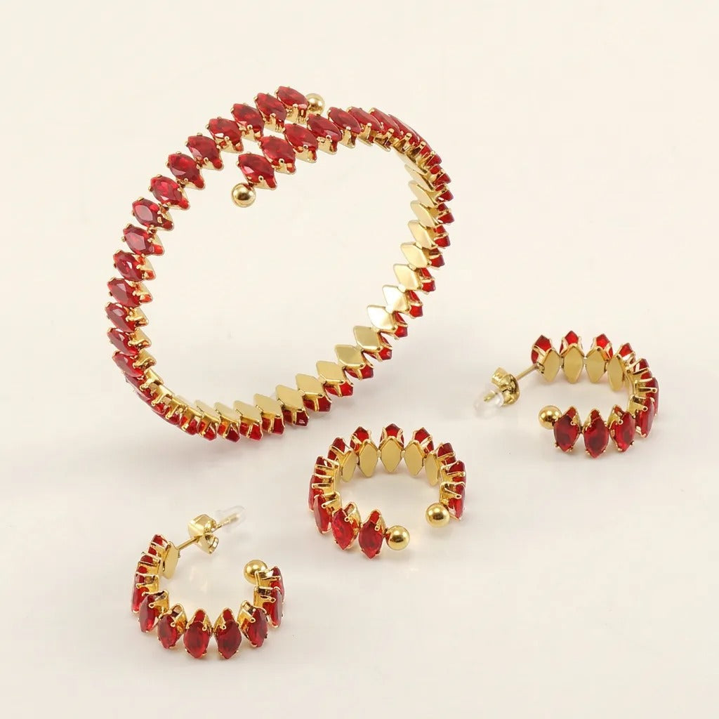 Marquise Zircon Bracelet, Ring & Hoop Earrings Set