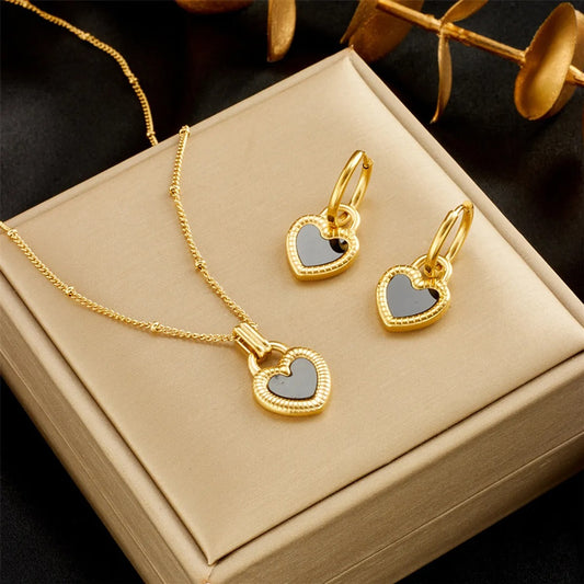 Gold Plated Heart Pendant Necklace and Earrings Set