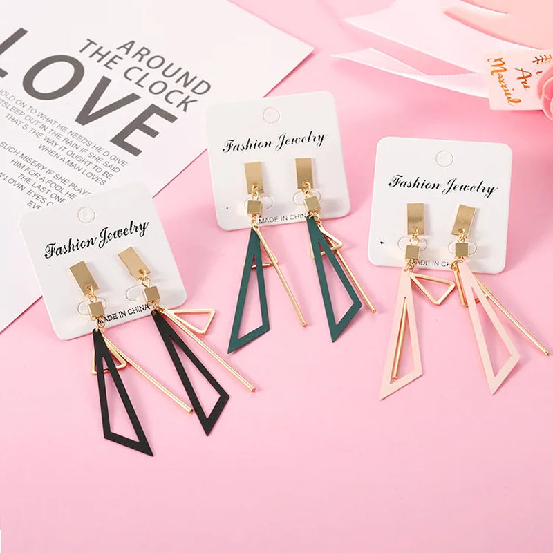 Korean Long Statement Geometric Triangle Tassel Dangle Drop Earrings for Women Earrings Fashion Jewelry Oorbellen Brincos