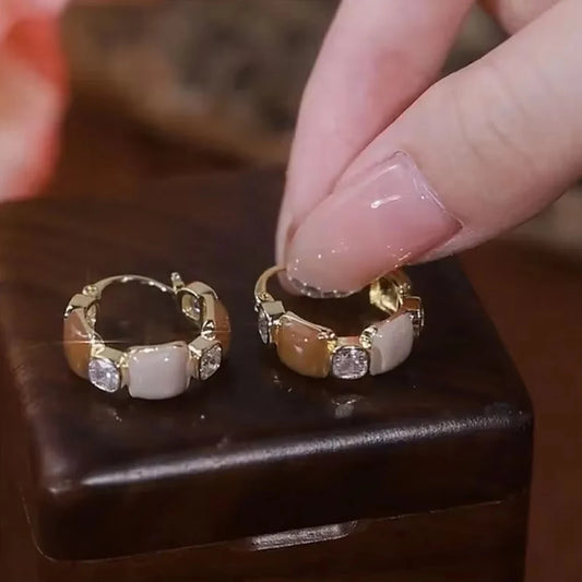 Gold Color Crystal Stone Epoxy Hoop Earrings for Women Geometric Girls Vintage Earrings Y2K Irovy Light Brown Hoop Earrings