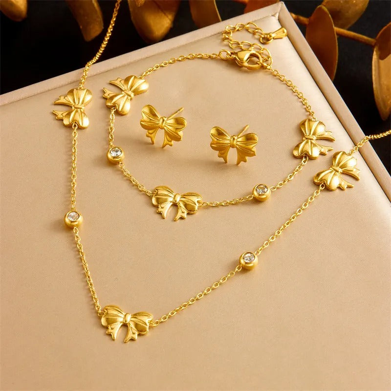 Stainless Steel Butterfly Heart Jewelry Set