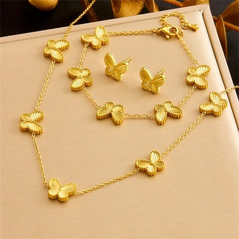 Stainless Steel Butterfly Heart Jewelry Set