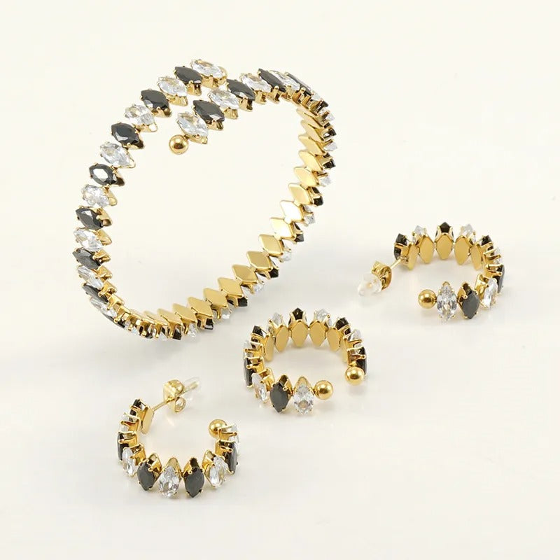 Marquise Zircon Bracelet, Ring & Hoop Earrings Set