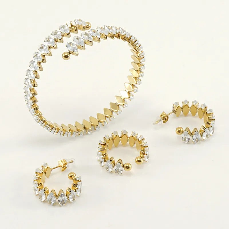 Marquise Zircon Bracelet, Ring & Hoop Earrings Set