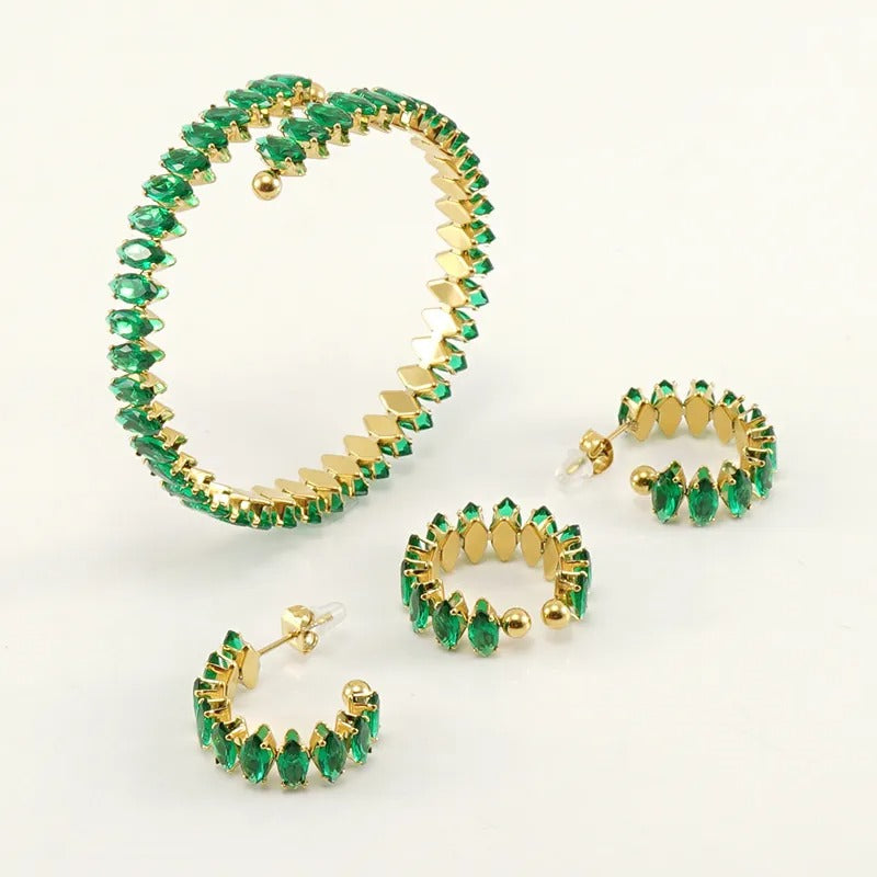 Marquise Zircon Bracelet, Ring & Hoop Earrings Set