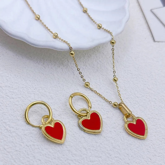 Gold Plated Heart Pendant Necklace and Earrings Set