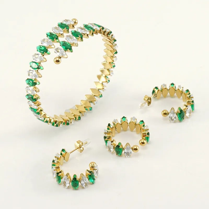 Marquise Zircon Bracelet, Ring & Hoop Earrings Set