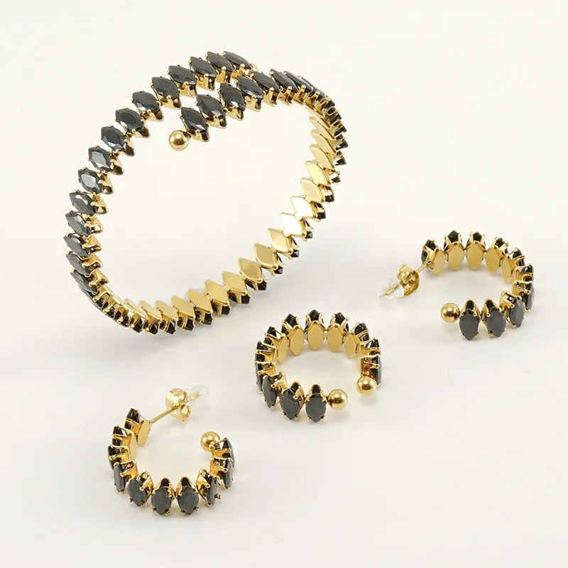 Marquise Zircon Bracelet, Ring & Hoop Earrings Set