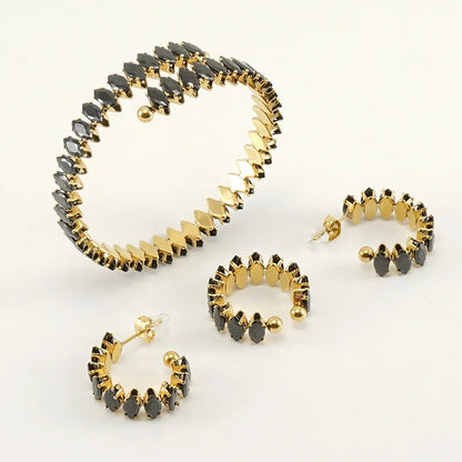 Marquise Zircon Bracelet, Ring & Hoop Earrings Set