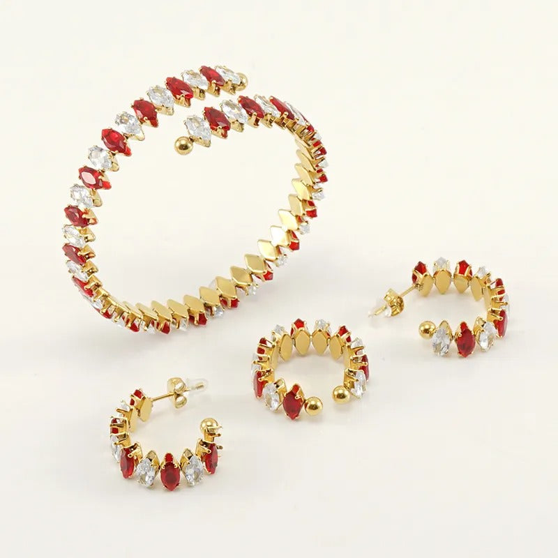 Marquise Zircon Bracelet, Ring & Hoop Earrings Set