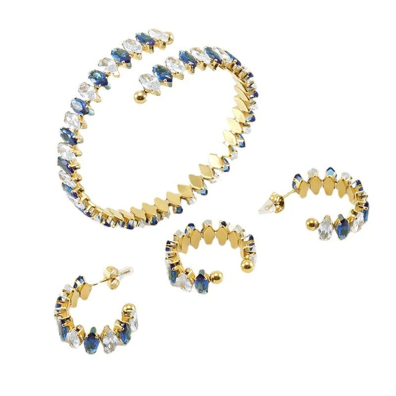 Marquise Zircon Bracelet, Ring & Hoop Earrings Set