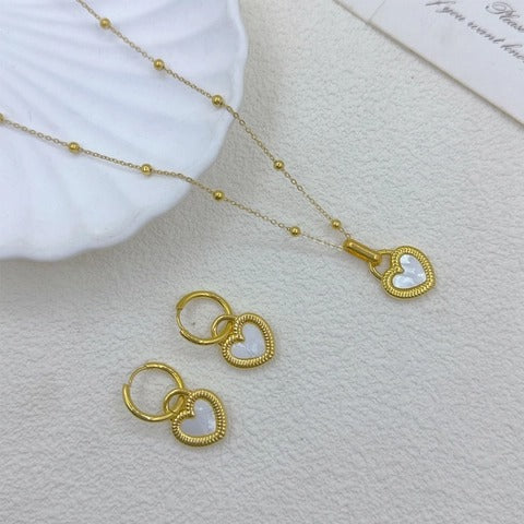 Gold Plated Heart Pendant Necklace and Earrings Set